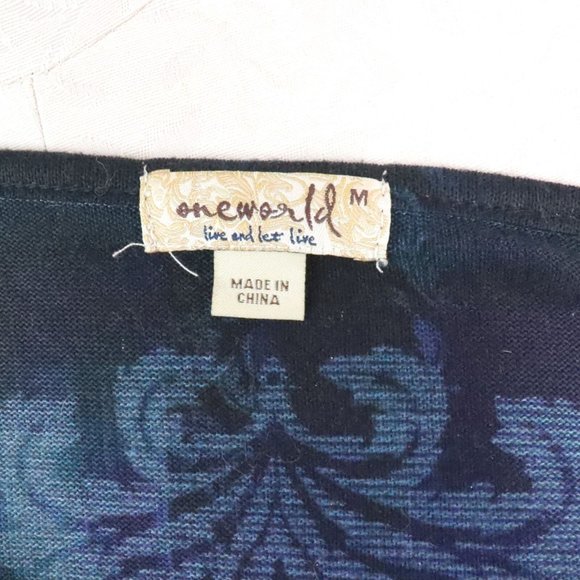 One World Women's M Blue Multi Ornate Velour Knit Asymmetrical Tunic Top - Picture 9 of 10